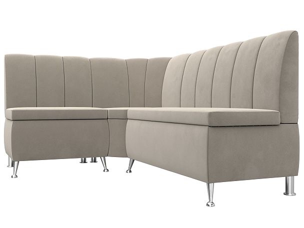 Кухонный угловой диван Кантри левый (полностью микровельвет бежевый) - Вид 3