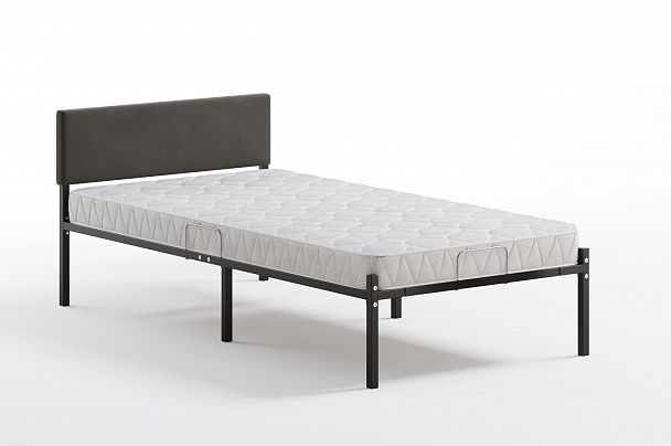 Кровать  металлическая Лофт КОМПАКТ с мягкой спинкой 1400*2000, цвет кровати черный, мягкая спинка темная - Вид 2