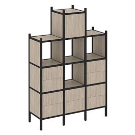 Loft Прямой стеллаж наборный VR.L-18 Дуб аттик/Чёрный металл 1278*446*1869 - Фото предпросмотра