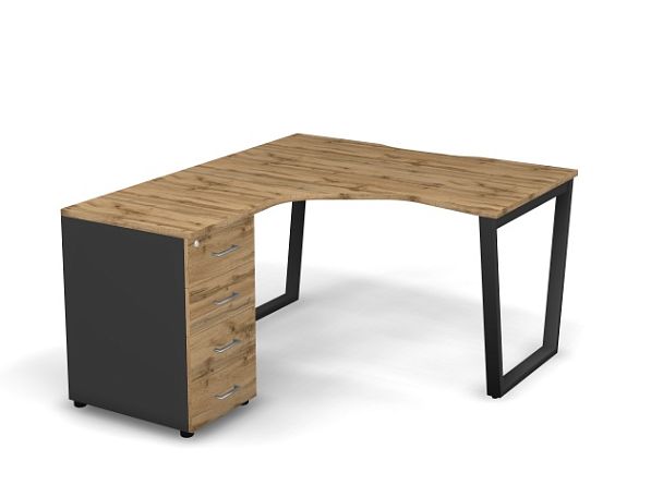 MATRIX 121S170-V Стол эгоном. с тумбой L, пров. вырез. (V-опоры) 1380х1580х775 Дуб Крафт/Темно-серый - Вид 1