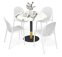 Обеденная группа Sheffilton SHT-DS307 белый/белый мрамор/черный муар - Фото предпросмотра