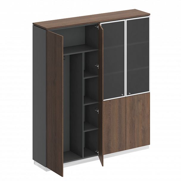 Шкаф комбинированный (документы со стеклом - одежда с дополнением) "City" СИ 312  дуб гладстоун/антрацит премиум/дуб гладстоун - Вид 1