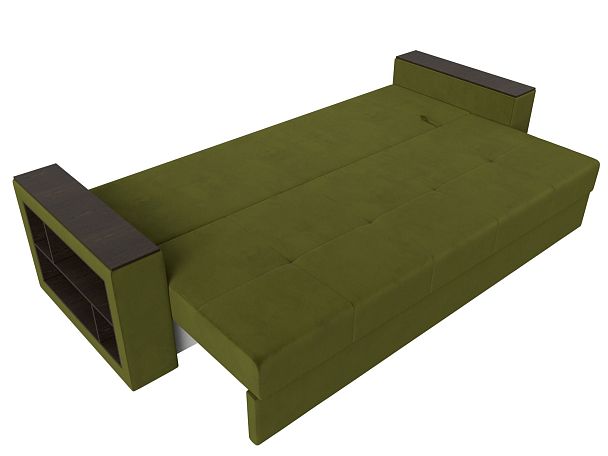 Диван прямой Дубай Лайт полки слева (полностью микровельвет зеленый) - Вид 8