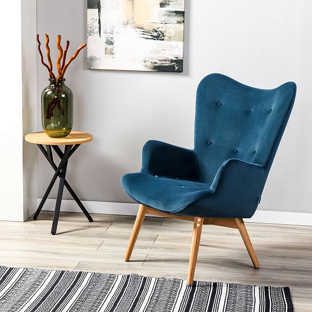 Кресло Хайбэк синий/нат.бук - Вид 9