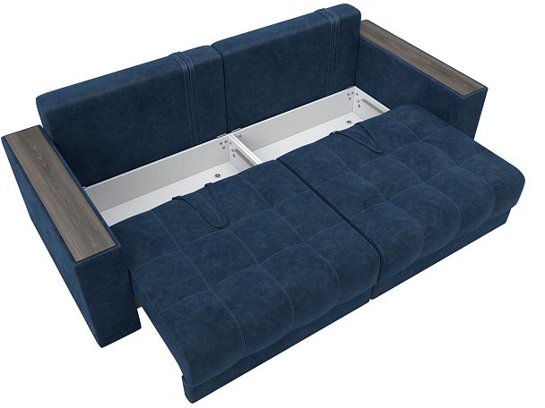 Диван прямой с декором Лига-049 НПБ Велюр синий - Вид 8