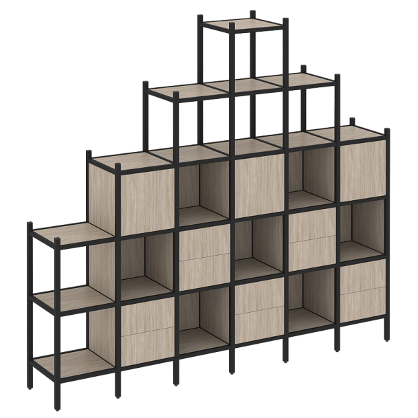 Loft Прямой стеллаж наборный VR.L-24 Дуб аттик/Чёрный металл 2526*446*2280 - Вид 1