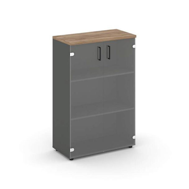 Style Project Шкаф средний широкий SN.STS-205 Антрацит/Дуб Табак/Прозрачный/Черный Ручки 796*400*120 - Вид 1