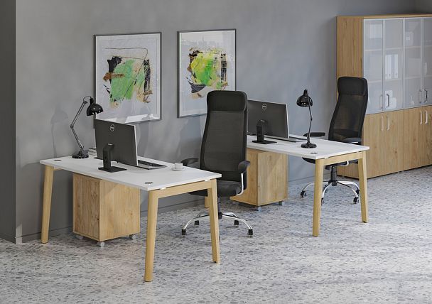 Стол переговорный (3 столешницы) "Onix wood" OW.PRG-3.4 белый/дуб светлый - Вид 2