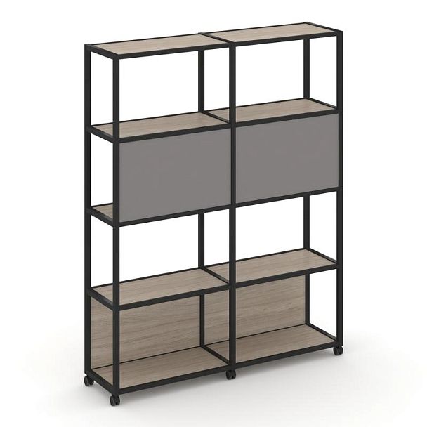 Shelf Mobile Стеллаж 5 уровней 2 секции VR.LT-STK-513.12 Дуб Аттик/Металл Черный/W-11 2370*400*2000 - Вид 1