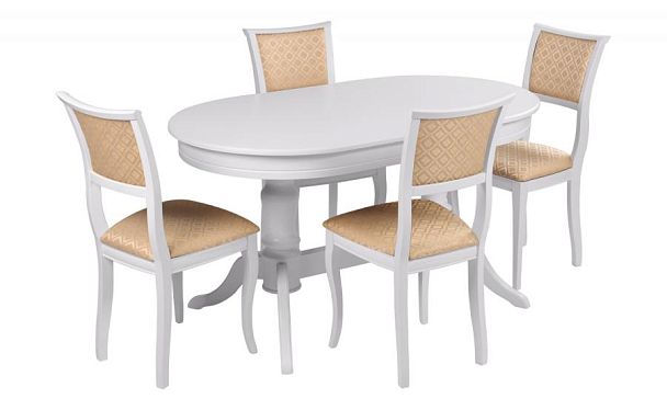 Обеденная группа стол Арей 160(210)х90х76 Белый и 4 стула Камир Белый/Бежевый жаккард - Вид 1