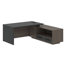 Стол руководителя с тумбой VCT 1919(R) Яшма черный/Черный матовый/Дуб Сильвер 1900х1900х750 VELION - Фото предпросмотра