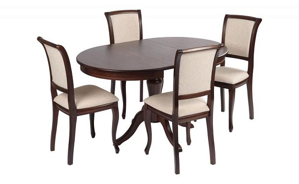 Обеденная группа стол Элат D90(130)х90х76 Темный орех и 4 стула Арктос Темный орех/Кремовая рогожка - Вид 1