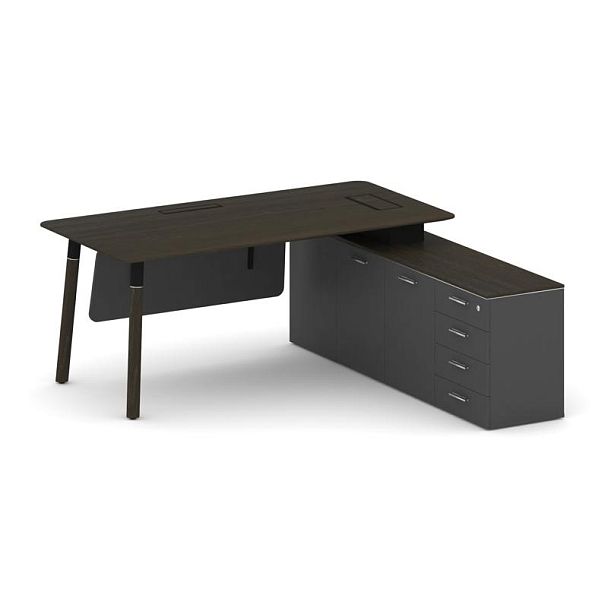 Fresco Стол руководителя FR.SR-18 (R) Дуб Темный/Базальт UM/Металл Черный/Нерж. Сталь 1800*1798*750 - Вид 1