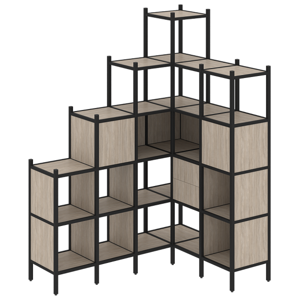 Loft Угловой внутренний стеллаж наборный VR.L-44 Дуб аттик/Чёрный металл 1694*1278*2280 - Вид 1