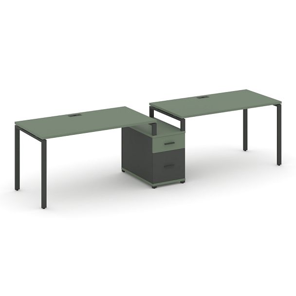 Concept Рабочая станция 2 места с 1 опорной тумбой CN.ORS-305 W Кобо/Антрацит/Металл Антрацит 2272*720*750 - Вид 1