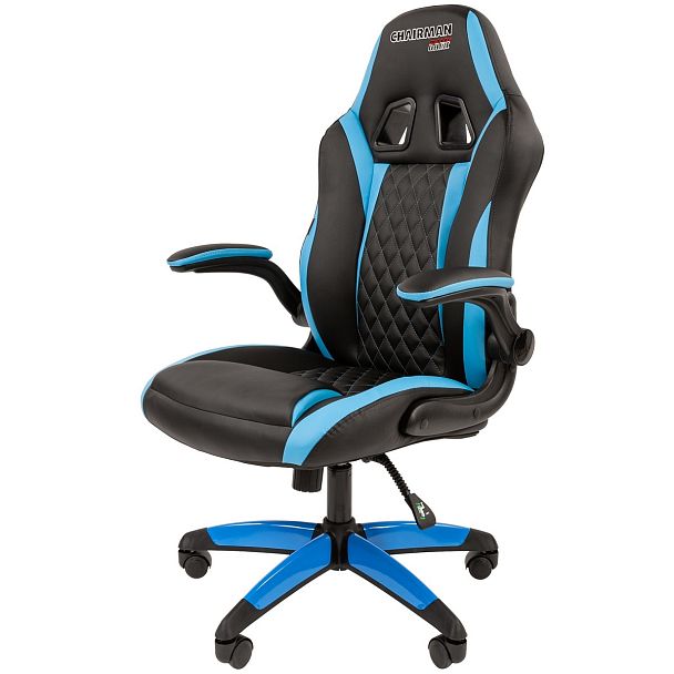 Кресло CHAIRMAN GAME 15, экокожа, черный/голубой - Вид 2