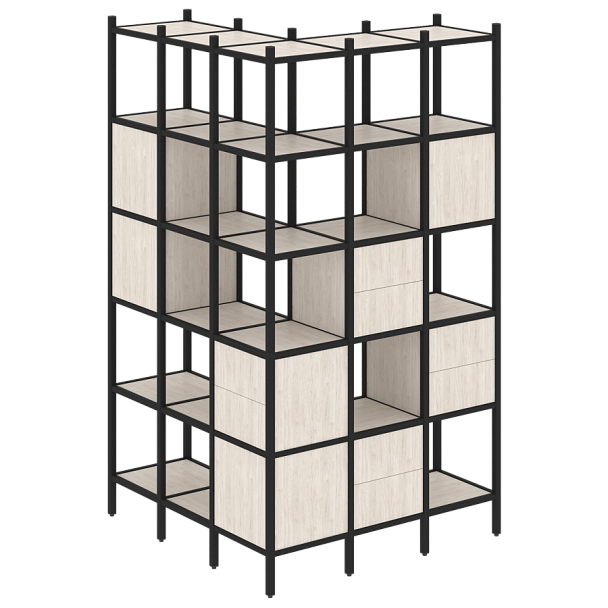 Loft Угловой внешний стеллаж наборный VR.L-53 Денвер светлый/Чёрный металл 1278*1278*2280 - Вид 1