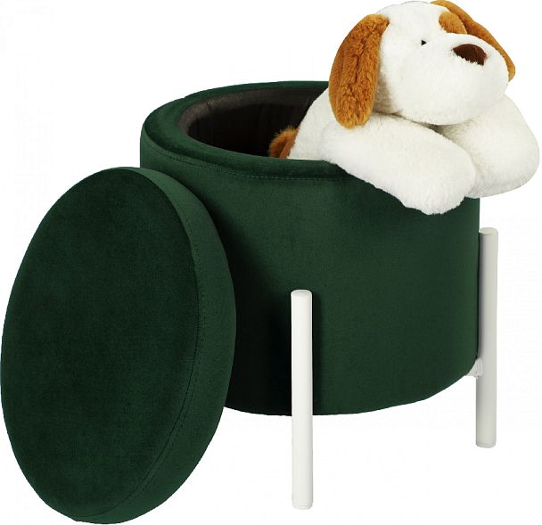 Пуф Кен с местом для хранения Зеленый велюр Confetti deep forest/белый - Вид 3