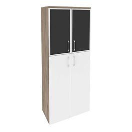 Onix Шкаф высокий широкий O.ST-1.7 R black Тиквуд темный/Белый бриллиант/Cтекло black 800*420*1977 - Фото предпросмотра