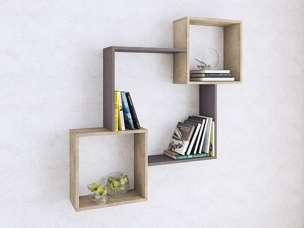 Полка навесная ПН-2 (1050х1050х180) ясень анкор темный/дуб эндгрейн - Вид 1