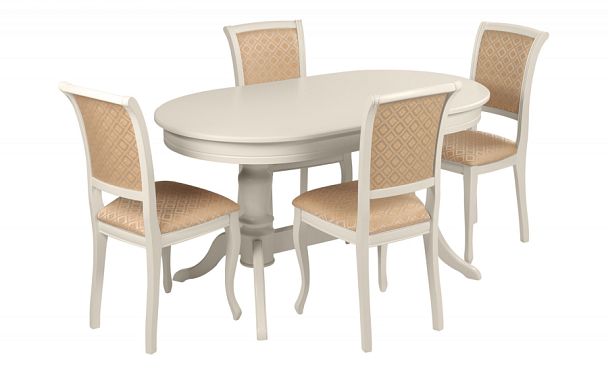 Обеденная группа стол Арей 160(210)х90х76 Слоновая кость и 4 стула Арктос Слоновая кость/Бежевый жаккард - Вид 1