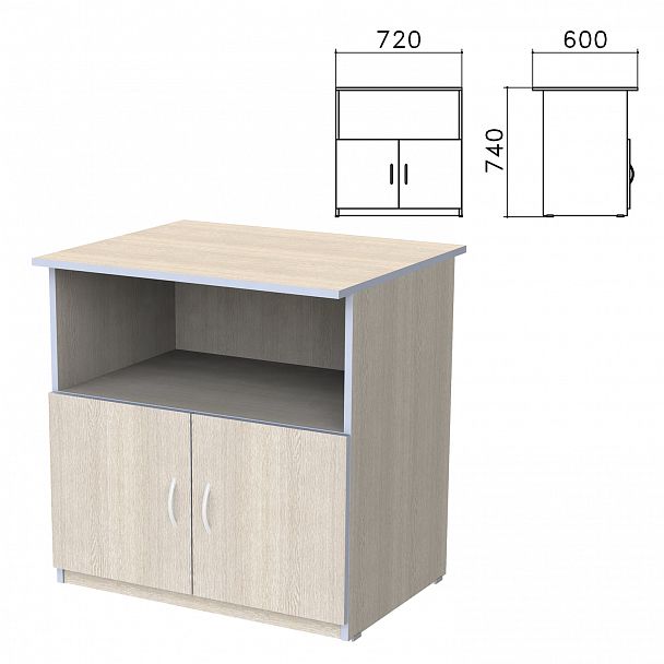 Тумба для оргтехники "Бюджет", 720х600х740 мм, 2 двери, дуб шамони светлый, 402658-430 - Вид 2