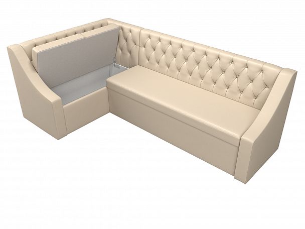 Кухонный угловой диван Мерлин левый (полностью экокожа бежевая) - Вид 7