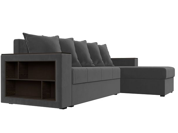 Диван угловой Дубай Лайт угол правый (полностью велюр серый) - Вид 3