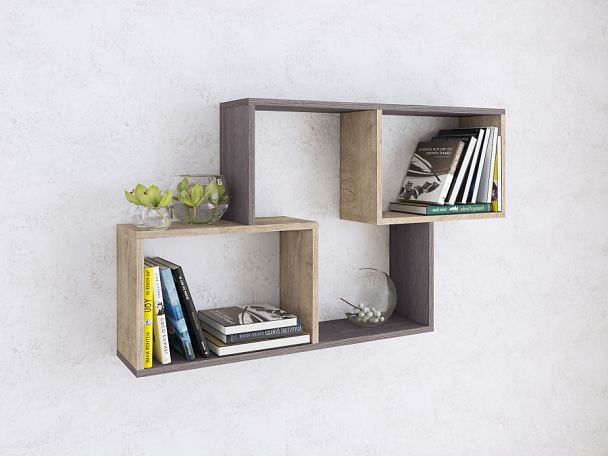 Полка навесная ПН-3 (1050х600х180) ясень анкор темный/дуб эндгрейн - Вид 1