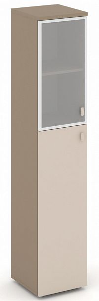 Шкаф высокий узкий (1 средний фасад ЛДСП + 1 низкий фасад стекло в раме сатин матовый) "ESTETICA" ES.SU-1.7R Капучино/Сатин матовый - Вид 1
