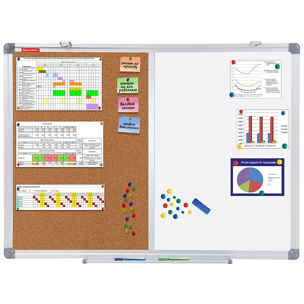 Доска комбинированная: магнитно-маркерная, пробковая для объявлений 45х60 см, BRAUBERG Extra, 238182 - Вид 3