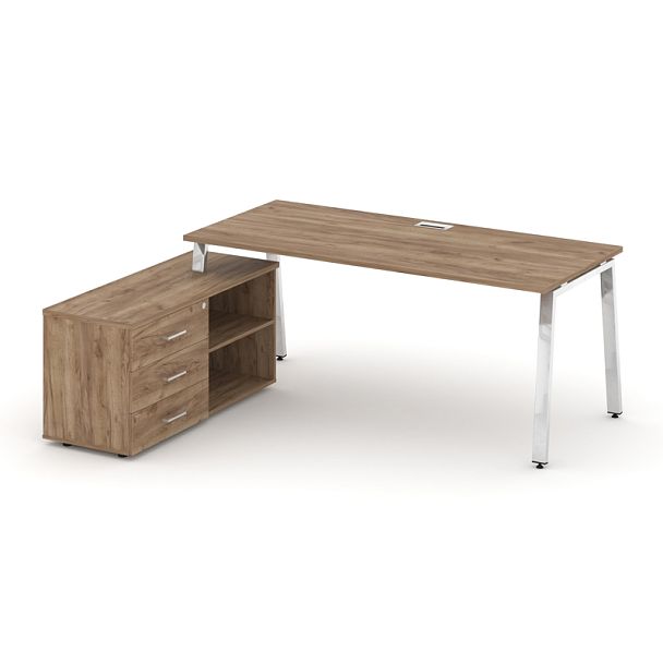 Style Project Direct Lux Стол письменный с греденцией левой M-SN-6A.SRG-023.M(L) Дуб Табак/Нержавеющая Сталь/Хром 1380*800*750 - Вид 1