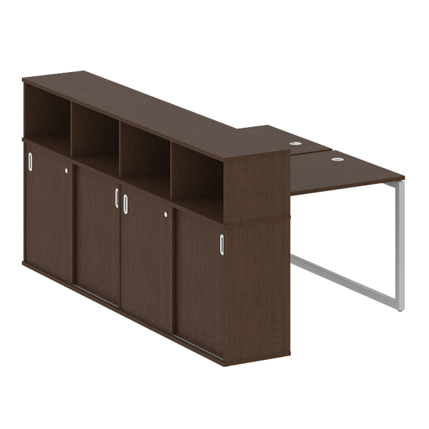 Metal System Quattro Р. ст. с шкафом-купе на О-образном м/к 40БО.РС-СШК-4.1 Т Венге/Серый металл 1410*2332*1098 - Вид 1