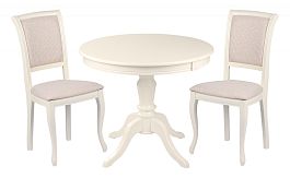 Обеденная группа стол Элат D90(130)х90х76 Слоновая кость и 2 стула Арктос Слоновая кость/Кремовая рогожка - Фото предпросмотра