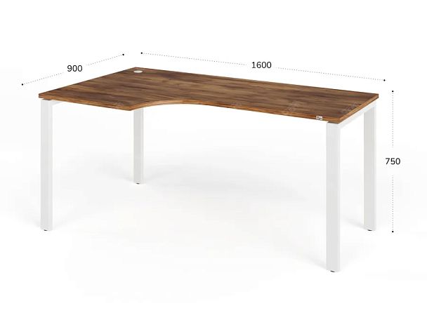 TANDEM RTD076-MK-160L-SH Стол угловой на металлокаркасе левый 1600х900х750 Таксония шоколадная/Белый - Вид 2