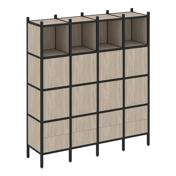 Loft Прямой стеллаж наборный VR.L-09 Дуб аттик/Чёрный металл 1694*446*1869 - Вид 1