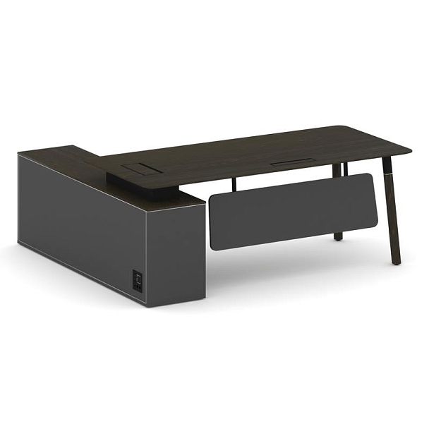 Fresco Стол руководителя FR.SR-20 (R) Дуб Темный/Базальт UM/Металл Черный/Нерж. Сталь 2000*1798*750 - Вид 2