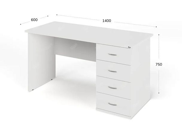 UNITY РС06-14 R БЕЛЫЙ Стол однотумбовый 1400х600х750 - Вид 2