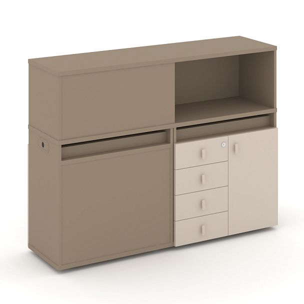 Estetica Набор №15. Тумба двойная+низкая надставка ES.NB.2N-15 Латте/Капучино 1500*410*1135 - Вид 1