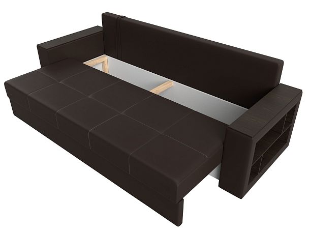 Диван прямой Дубай Лайт полки справа (полностью экокожа коричневая) - Вид 7
