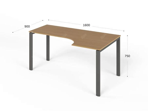 UNITY РМСУ9-16R БУК Стол на металлокаркасе угловой правый 1600х900х750 - Вид 1