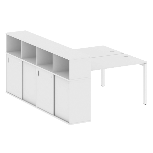 Metal System Quattro Р. ст. с шкафом-купе на П-образном м/к 50БП.РС-СШК-4.3 Т Белый/Белый металл 1810*2332*1098 - Вид 1