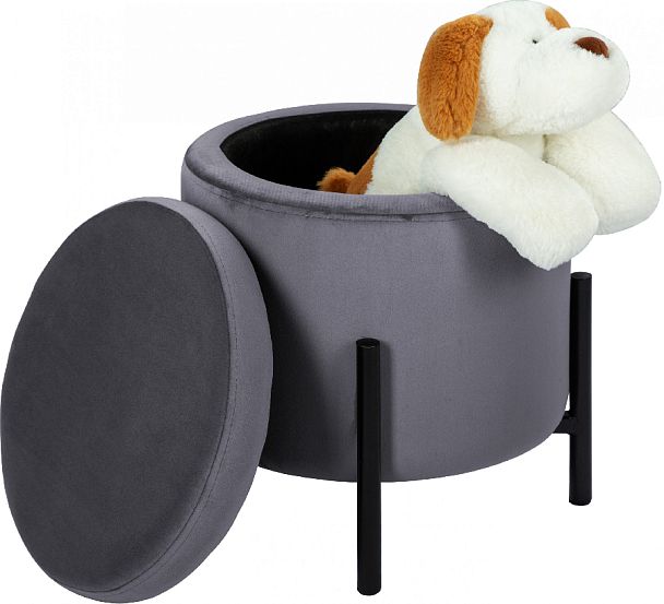 Пуф Кен с местом для хранения Серый велюр H-15/черный - Вид 3