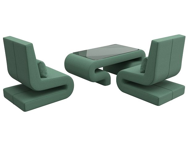 Набор Волна-3 (стол, 2 кресла) Рогожка зеленый - Вид 5