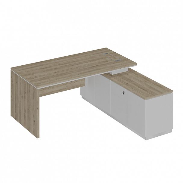 Стол руководителя (опора ДСП) на опорной тумбе (левый/правый) "City" СИ 107 дуб гладстоун светлый/белый премиум/белый премиум - Вид 1