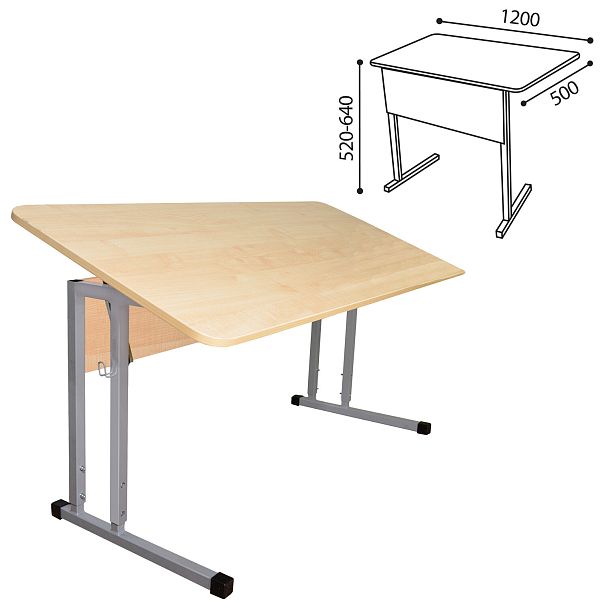 Стол-парта 2-местный, регулируемый угол, "Умник" 1200х500х520-640мм, рост 2-4, серый каркас, ЛДСП клён - Вид 5