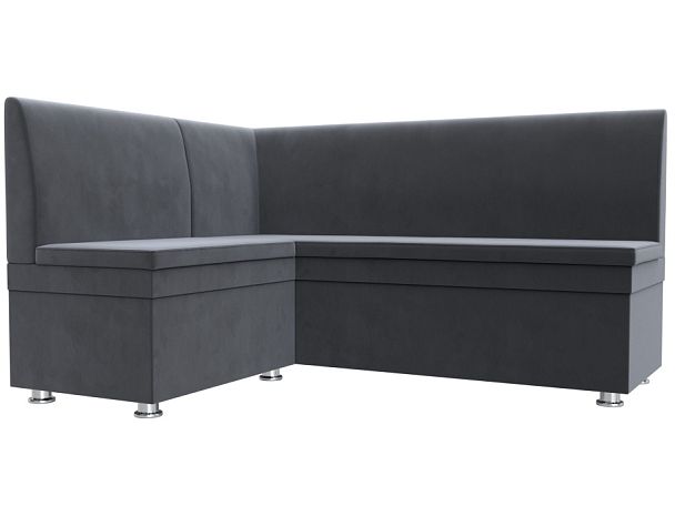 Кухонный угловой диван Уют левый (полностью велюр серый) - Вид 1