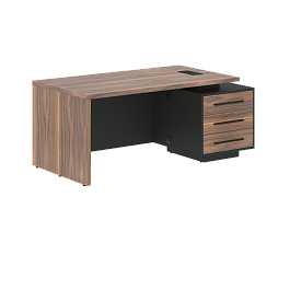 Стол руководителя с тумбой VRCT 1890(R) Американский орех/Черный матовый/Яшма черный 1800х900х750 VE - Фото предпросмотра