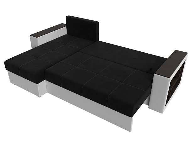 Диван угловой Дубай Лайт угол левый (основа микровельвет черный, компаньон экокожа белая) - Вид 9