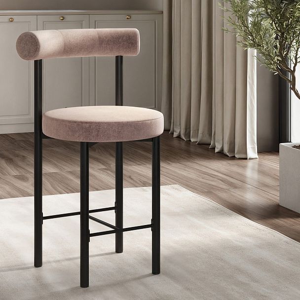 Стул полубарный Biggi, шенилл Puffy beige / опоры черные - Вид 4